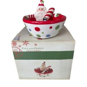 Fitz And Floyd Ceramic Santa Dip Bowl And Spreader In Original Box Christmas